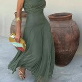Robe longue plissée asymétrique une épaule femme