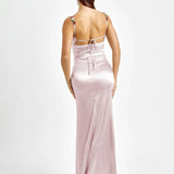 Robe Longue Satinée à Bretelles Fleuries
