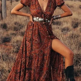 Robe Longue Imprimée à Col V