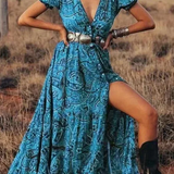 Robe Longue Imprimée à Col V
