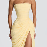 Robe Longue Bustier Froncée avec Fente