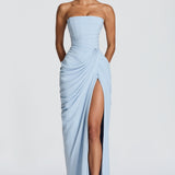 Robe Longue Bustier Froncée avec Fente