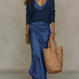 Robe Longue Satinée à Col V