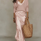 Robe Longue Satinée à Col V