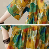 Robe Longue Imprimée à Manches Courtes