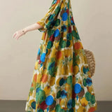 Robe Longue Imprimée à Manches Courtes