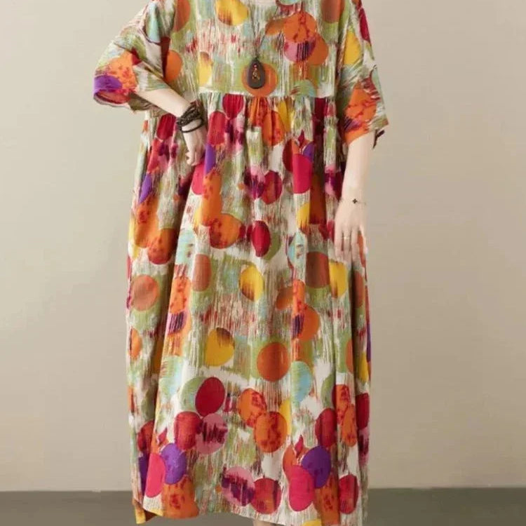Robe Longue Imprimée à Manches Courtes