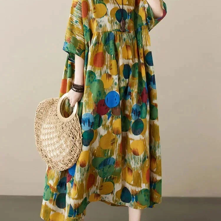 Robe Longue Imprimée à Manches Courtes