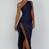 Robe Longue Asymétrique Satinée à Fente