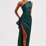 Robe Longue Asymétrique Satinée à Fente