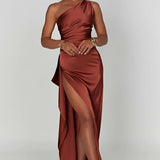 Robe Longue Asymétrique Satinée à Fente