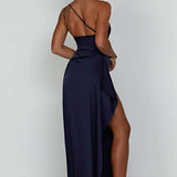 Robe Longue Asymétrique Satinée à Fente