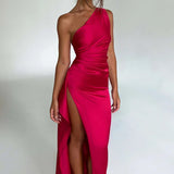 Robe Longue Asymétrique Satinée à Fente