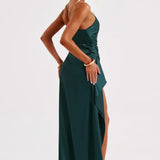 Robe Longue Asymétrique Satinée à Fente
