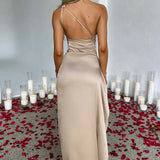 Robe Longue Asymétrique Satinée à Fente