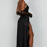 Robe Longue Asymétrique Satinée à Fente
