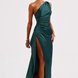 Robe Longue Asymétrique Satinée à Fente