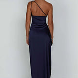 Robe Longue Asymétrique Satinée à Fente