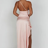 Robe Longue Asymétrique Satinée à Fente