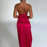 Robe Longue Asymétrique Satinée à Fente