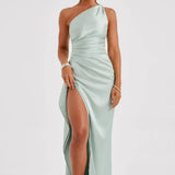 Robe Longue Asymétrique Satinée à Fente