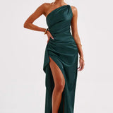 Robe Longue Asymétrique Satinée à Fente