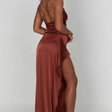 Robe Longue Asymétrique Satinée à Fente