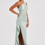 Robe Longue Asymétrique Satinée à Fente