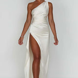 Robe Longue Asymétrique Satinée à Fente