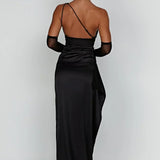 Robe Longue Asymétrique Satinée à Fente