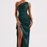 Robe Longue Asymétrique Satinée à Fente