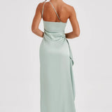 Robe Longue Asymétrique Satinée à Fente
