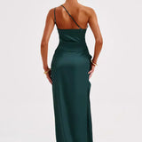 Robe Longue Asymétrique Satinée à Fente