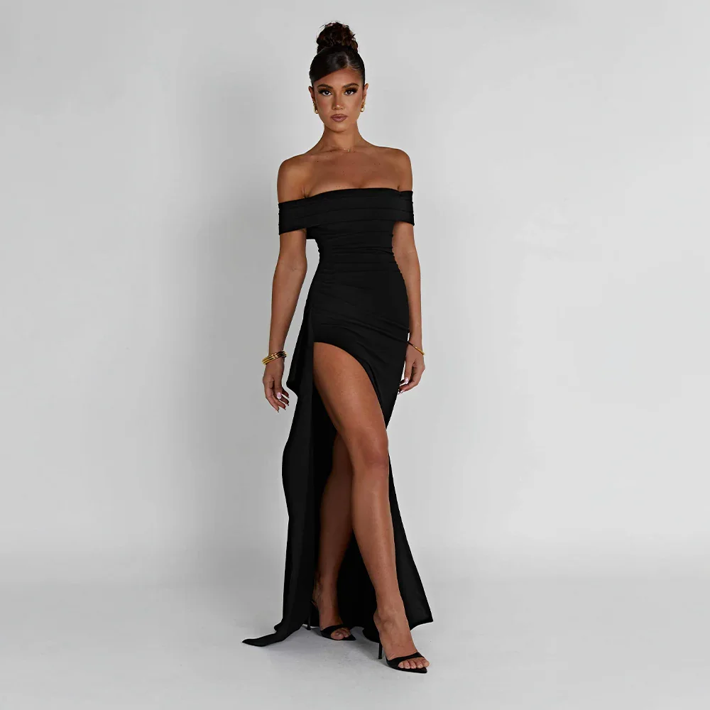 Robe Longue Bardot à Fente