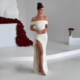Robe Longue Bardot à Fente