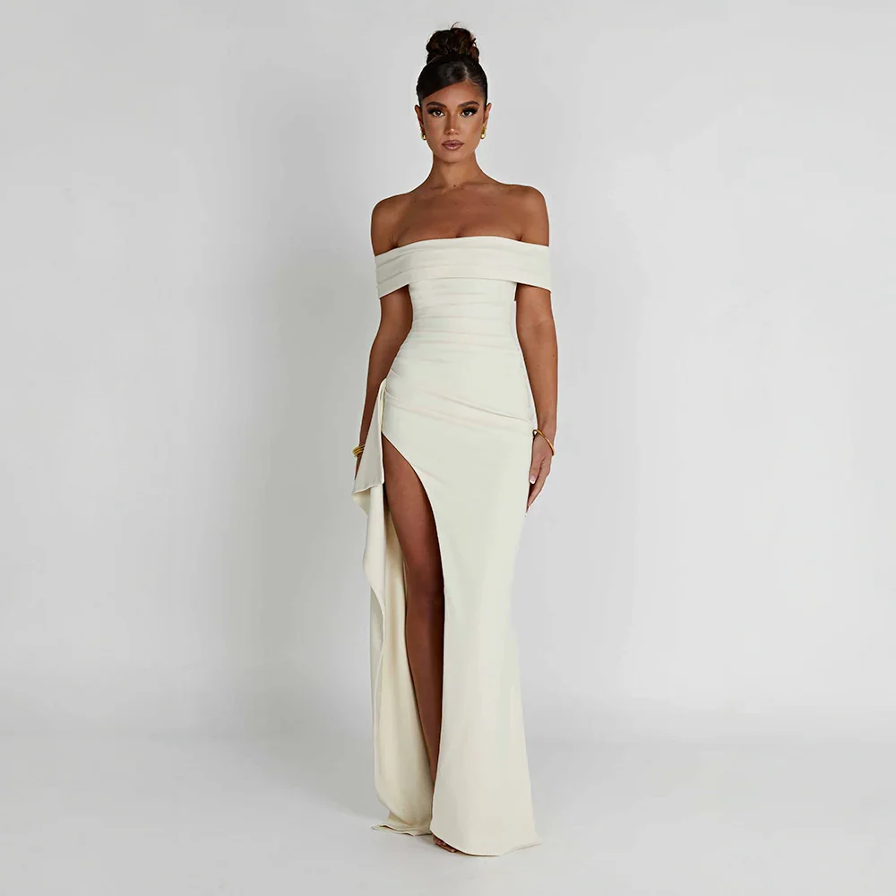 Robe Longue Bardot à Fente