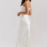 Robe Longue Satinée Bustier Drapée