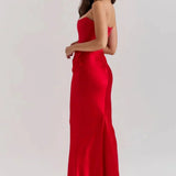 Robe Longue Satinée Bustier Drapée