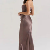 Robe Longue Satinée Bustier Drapée