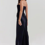Robe Longue Satinée Bustier Drapée