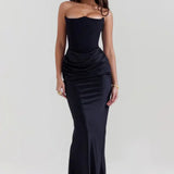 Robe Longue Satinée Bustier Drapée