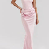 Robe Longue Satinée Bustier Drapée