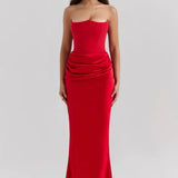 Robe Longue Satinée Bustier Drapée
