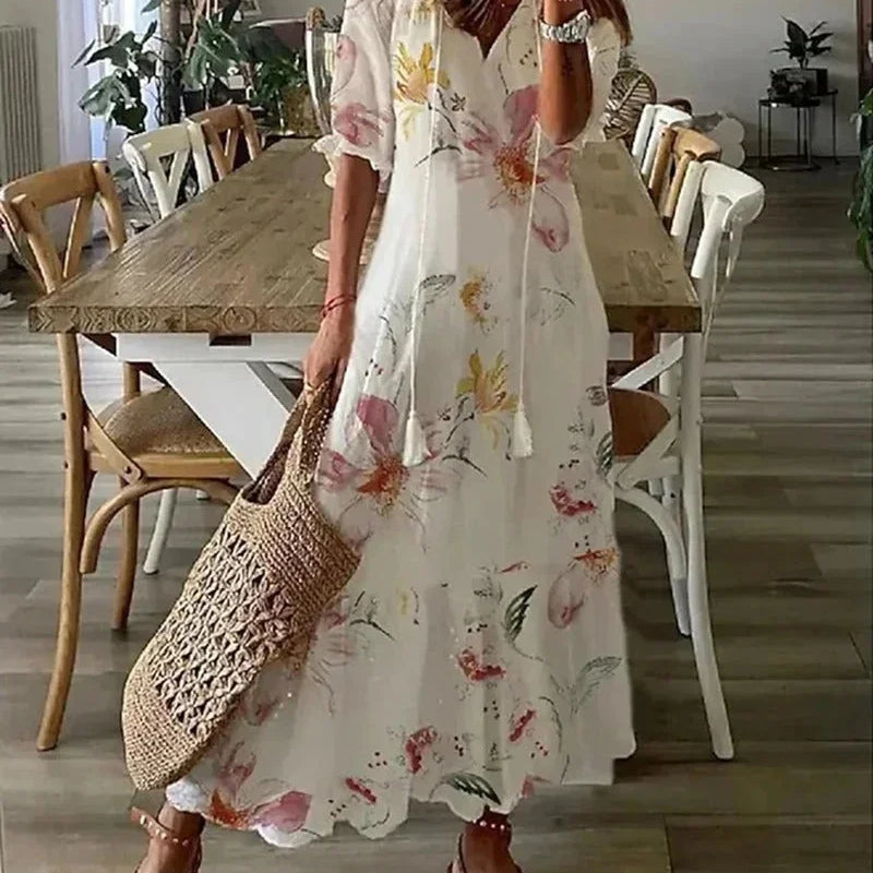 Robe Midi Fleurie à Col V