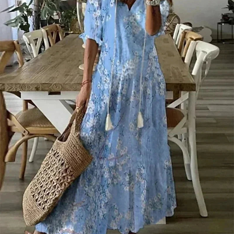 Robe Midi Fleurie à Col V