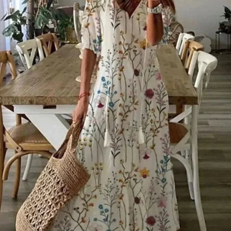 Robe Midi Fleurie à Col V