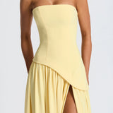 Robe Longue Bustier Drapée à Fente Haute