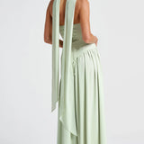 Robe Longue Bustier Drapée à Fente Haute