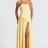 Robe Longue Bustier Drapée à Fente Haute