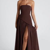 Robe Longue Bustier Drapée à Fente Haute
